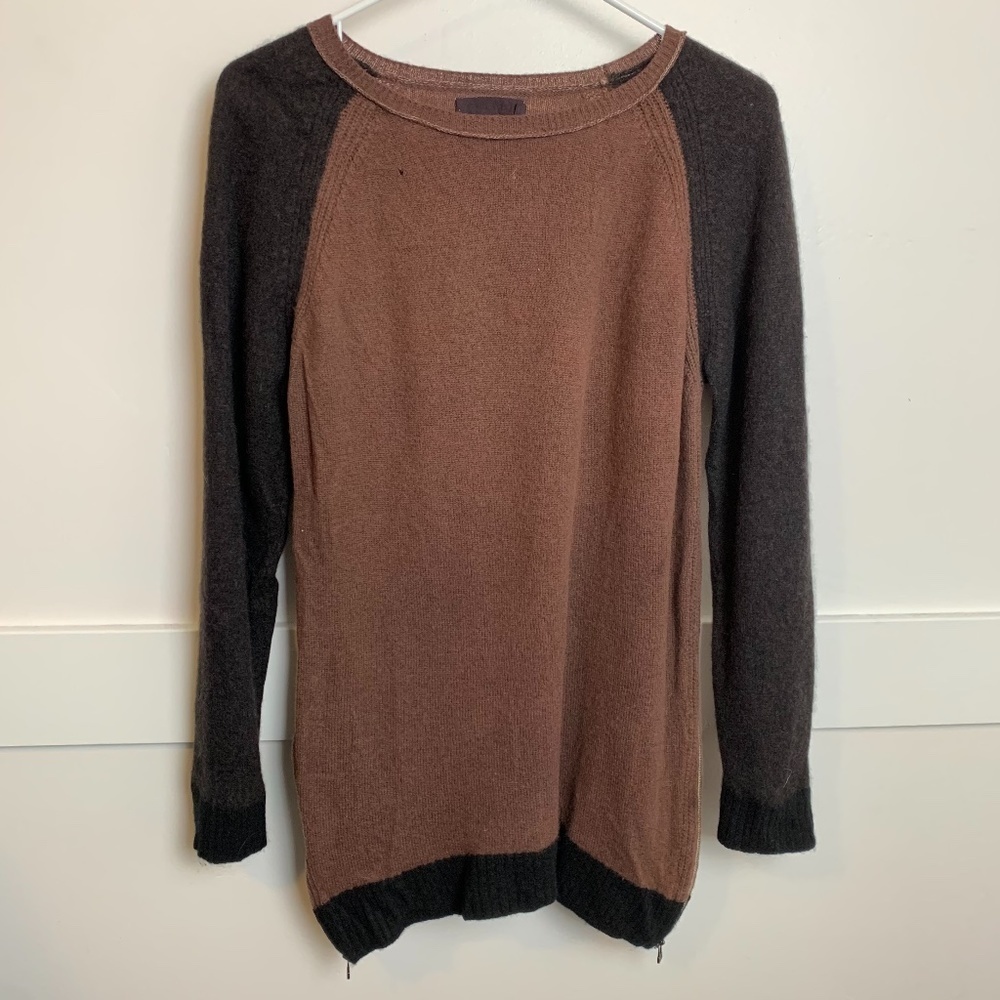 Velvet By Graham & Spencer Brown Cashmere Sweater With Zipper Side